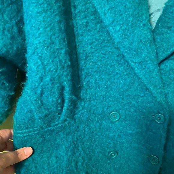 Vintage 80’s fuzzy wool batwing teal jacket - Picture 8 of 10